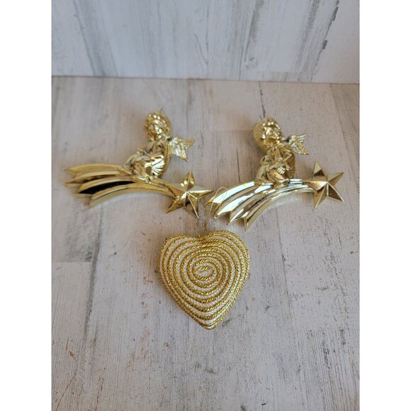 Vintage Angel shooting star heart ornament Xmas set golden - Picture 1 of 7
